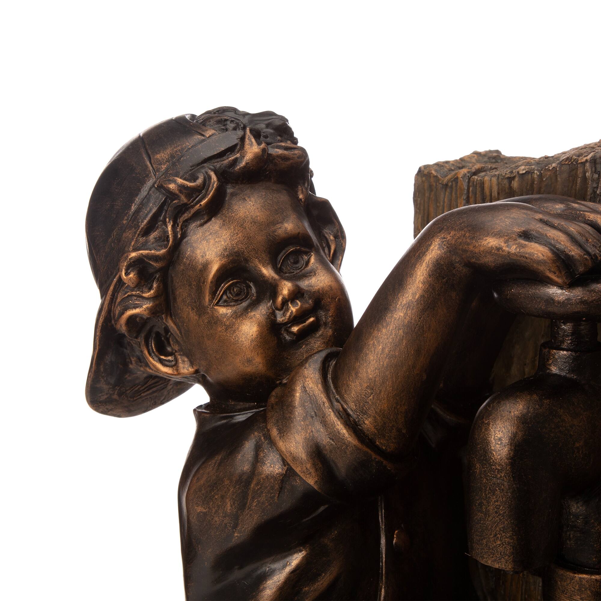 Glitzhome® 25" Polyresin Boy and Girl Sculptural Outdoor Fountain